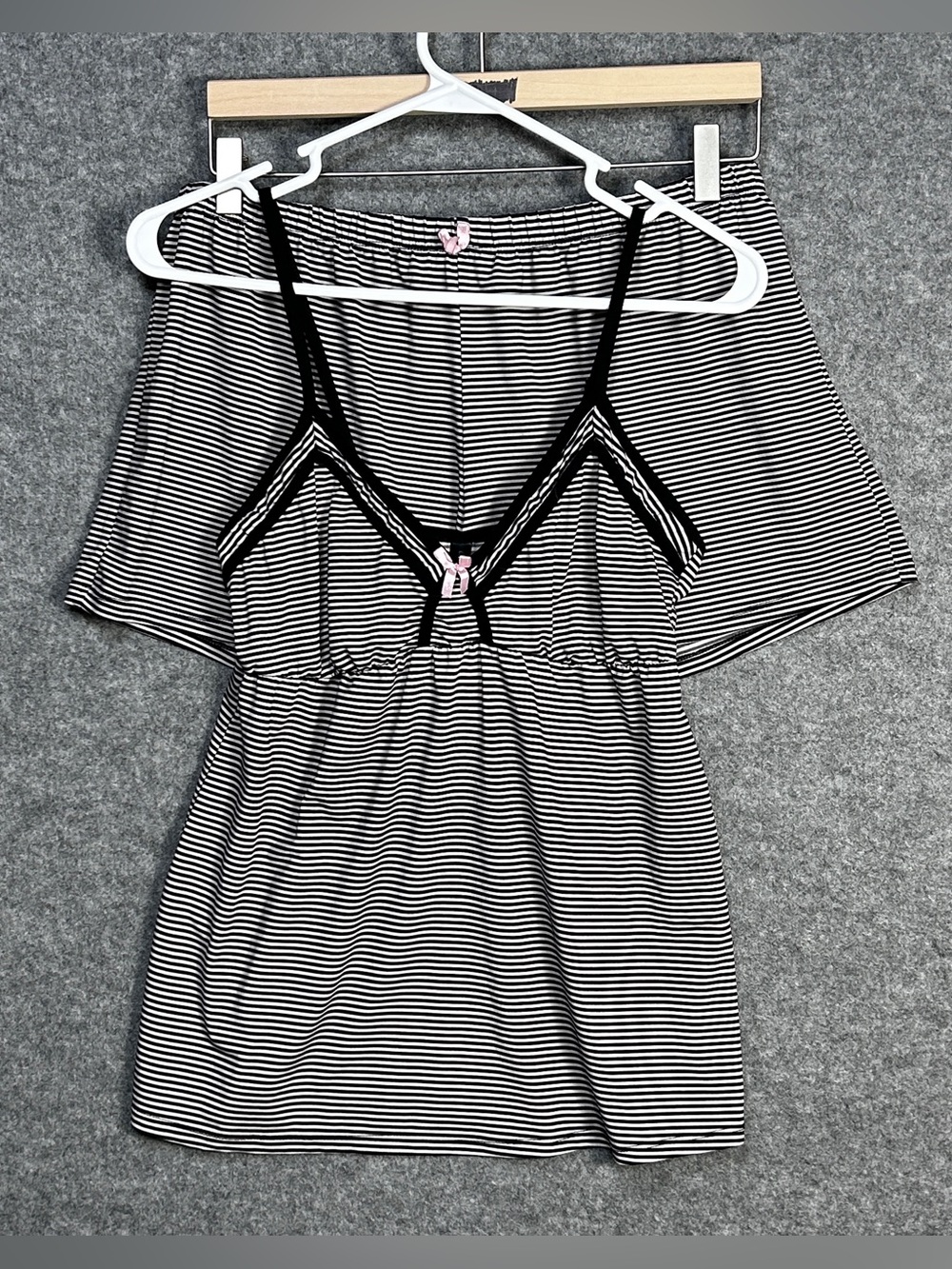 Laura Ashley Size L Black White Striped Babydoll Shorts & Cami Set Sleep Lounge